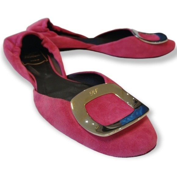 Roger Vivier hot pink/fuchsia suede ballerina d'orsay flats Size 37 or 6.5/7 US - Picture 2 of 9